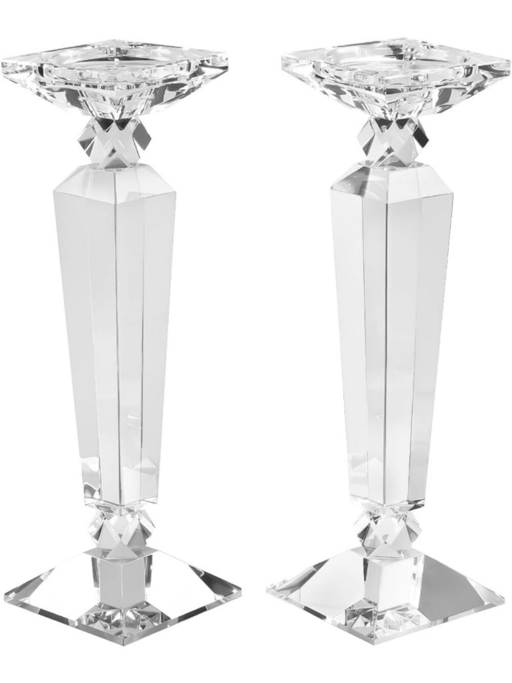 Elegant Crystal Candle Holders Set of 2 - Modern Taper/Pillar Décor, 12" Tall